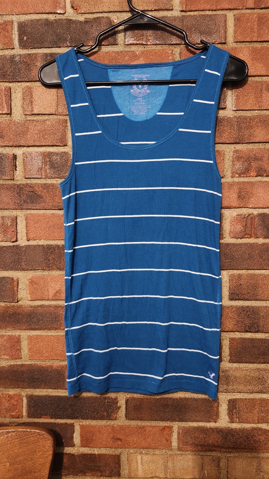 American Eagle Blue White Striped Sleeveless tank XL Y2K Vintage