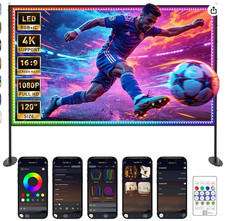 120 inch Outdoor Projection Screen with Stand, Smart RGB IC String Lights, 4K