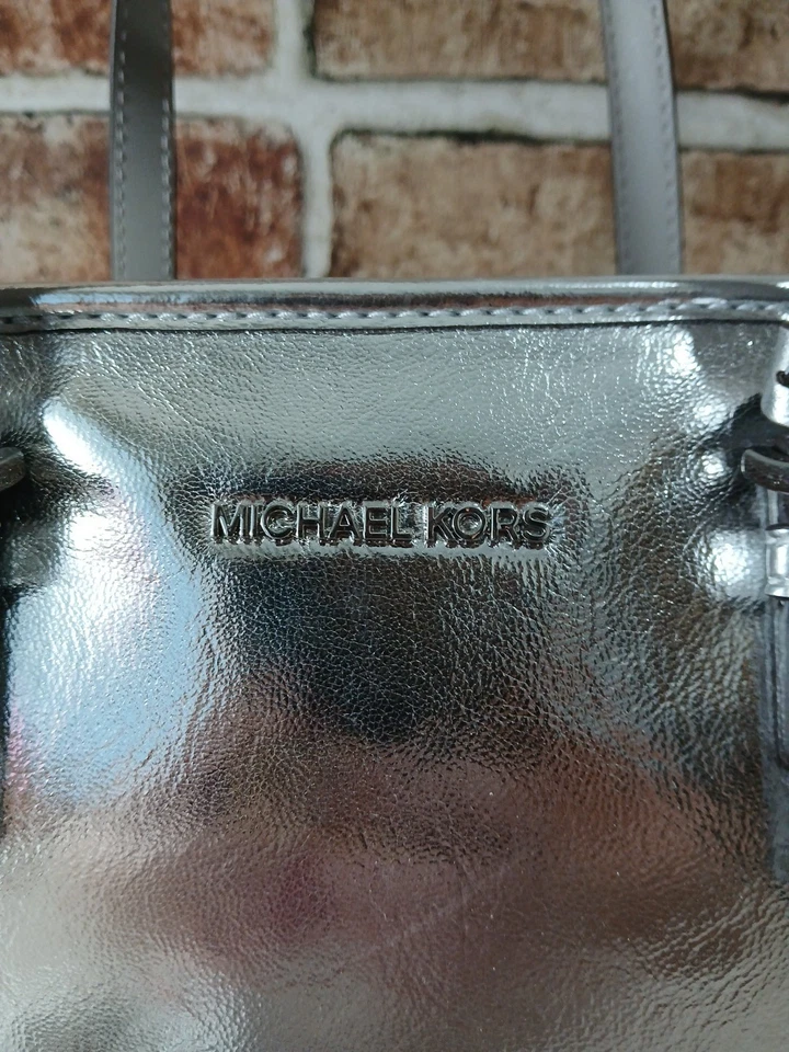 Michael Kors Jet Set Tote Leather Metallic Silver Carryall Bag New With Tags - Image 4 of 4