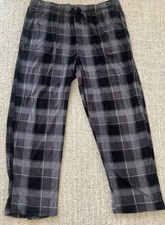 GEORGE Men's plaid fleece home pajama pants drawstring waist Dark Gray XL 40/42