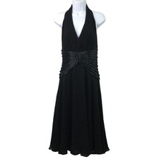 Tadashi Classic Silk Halter Wedding Black Midi Open Back Classy Formal Dress 8