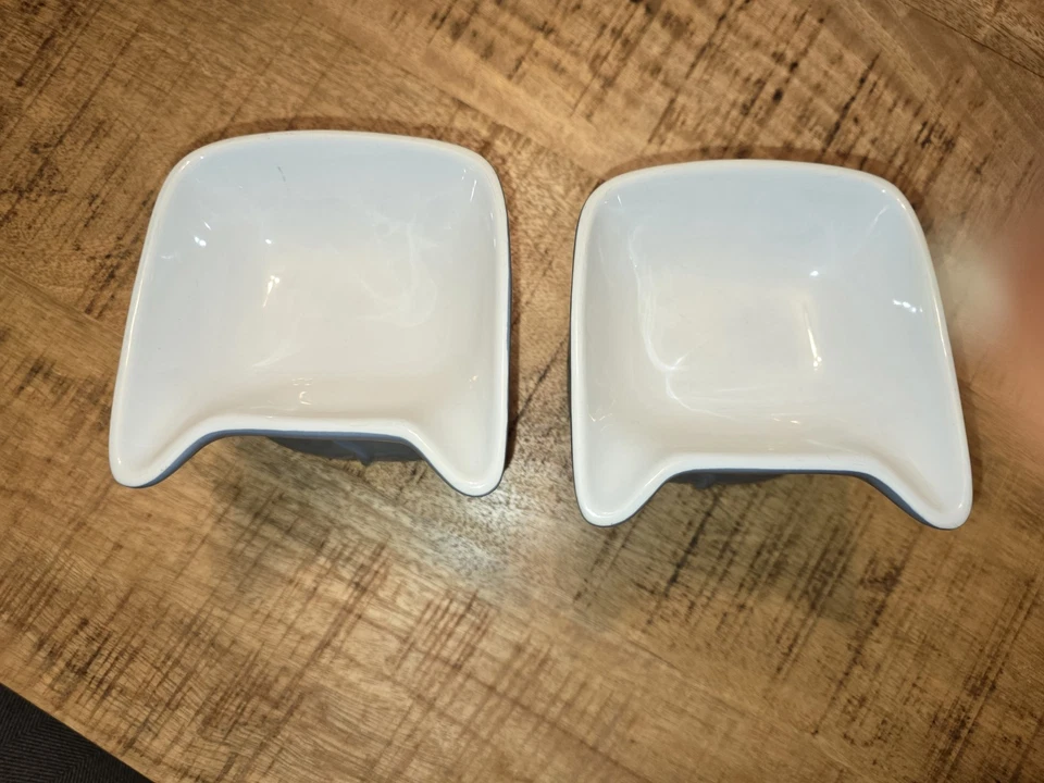 Whisker City Elevated Ceramic Cat Bowl Set Blue and White Set of 2 - Image 2 of 4