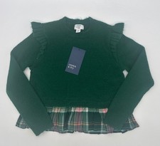 CROWN  IVY Green Plaid Ruffle Peplum Sweater Size 6