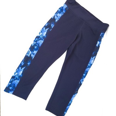 Adidas Climalite Capri Crop Leggings Medium Blue Navy, Watercolor Side Panels