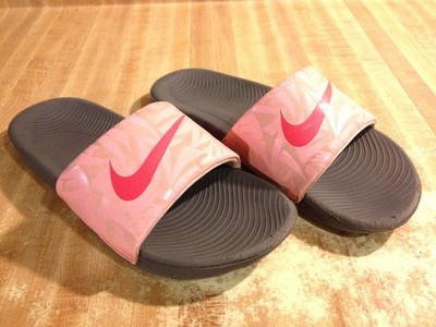 Nike Girls 4Y Womens 5.5M Kawa Pink Red Gray Slip On Shower Slide Sandals