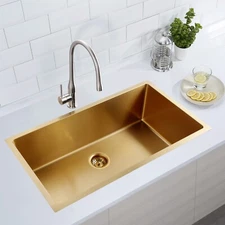 32" Gold Undermount Kitchen Sink, 16G Stainless Steel Kitchen Sink Single Bowl