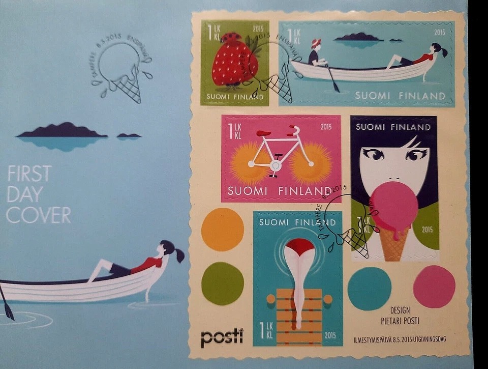 Finland - "SUMMER TIME ~ BOATING ~ CYCLING ~ ICE CREAM ~ SWIMMING" FDC 2015 - Image 3 of 4