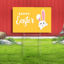 Happy Easter bunny yellow Indoor Outdoor Yard Sign