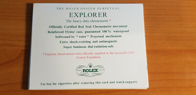 Rolex Explorer CigarettesCard english in good condition
