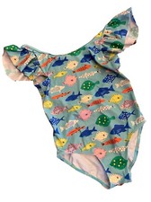 Boden Girl  s Swimsuit Size 3-4 Years School Of Fish Beach Vacation Ruffle Swim