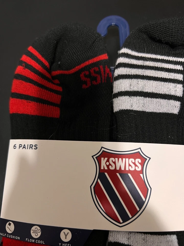 K-SWISS Men NO SHOW ANKLE SOCKS Black White Blue SIZE 6 - 12.5 6 Pairs NEW $28 - Image 3 of 4