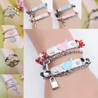 1 Pair Cupid Arrow Love Heart Lock Key Adjustable Lovers Couple Bracelets Set