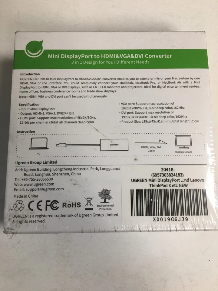 Ugreen Mini DisplayPort to HDMI DVI VGA Adapter - Image 3 of 3