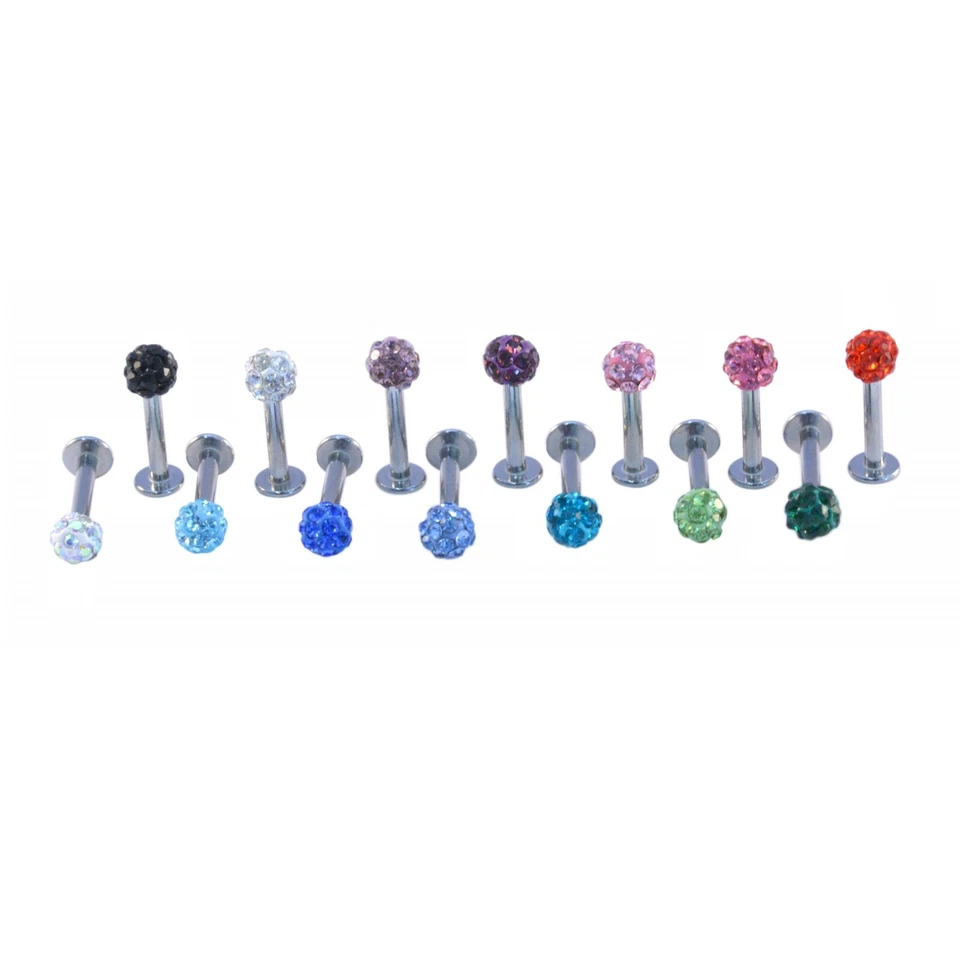 Piercing Labret Bar Crystal Shamballa Monroe Lip Stud Tragus Acero 316 Foto 3 de 3