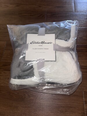 Eddie Bauer Plus Sherpa Throw Blanket 60'' x 70'', Fair Isle Peak Grey/White New!