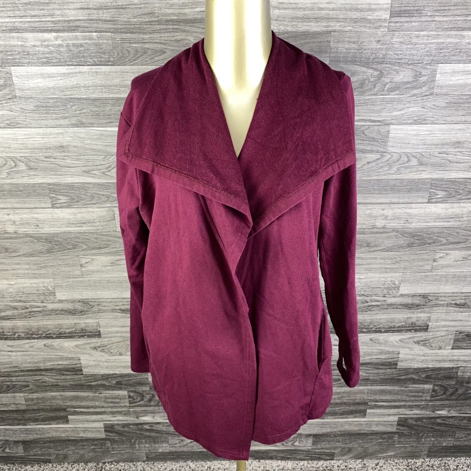 Cárdigan tejido suéter para mujer talla L VERDE TEA estilo abierto manga larga borgoña Foto 2 de 4