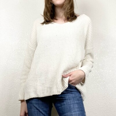 Another One Cream Wool Blend Chenille Sweater Size M