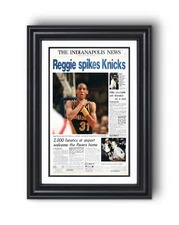 1994 Indiana Pacers “Reggie Spikes Knicks” The Original Choke Sign Framed Newspa