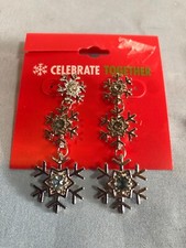 NWT Celebrate Together Snowflake Silver Tone Winter 2" Drop Dangle Earrings F62