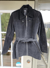 Helium London Black 100% Leather Jacket Collared Belted Full-zip Coat, Sz Medium
