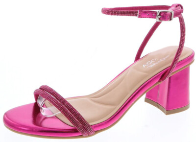 Top Moda Women Block Short Heels Open Strap Bling Rhinestone CITY-1 Pink  Fuchsia