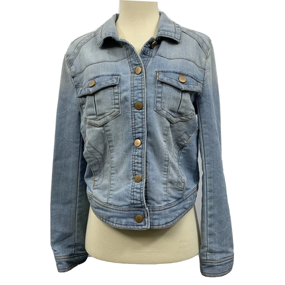 TINSELTOWN DENIM COUTURE Womans button cropped jean jacket size small