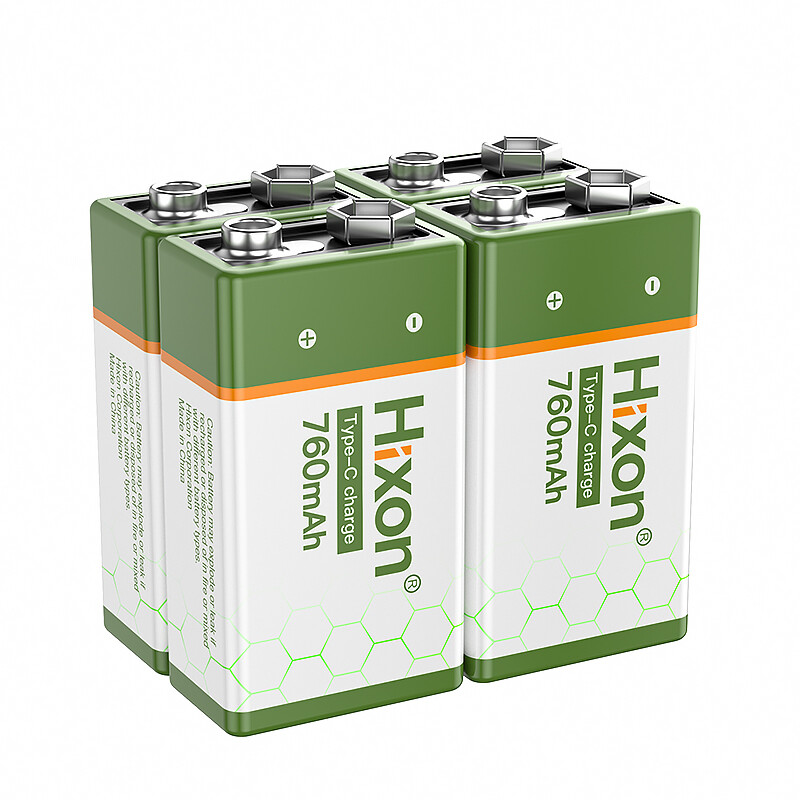 4 Pack 9 Volt 6F22 Li-ion Battery 9v Rechargeable Lithium Batteries 760mAh USB