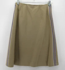 VINTAGE Gino Paoli Skirt Women 12 Brown Wool A-Line 70s Striped Pull On Italy *
