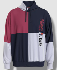  129 Tommy Jeans Men's White Skater Archive Colorblock Hoodie Sweater Size S