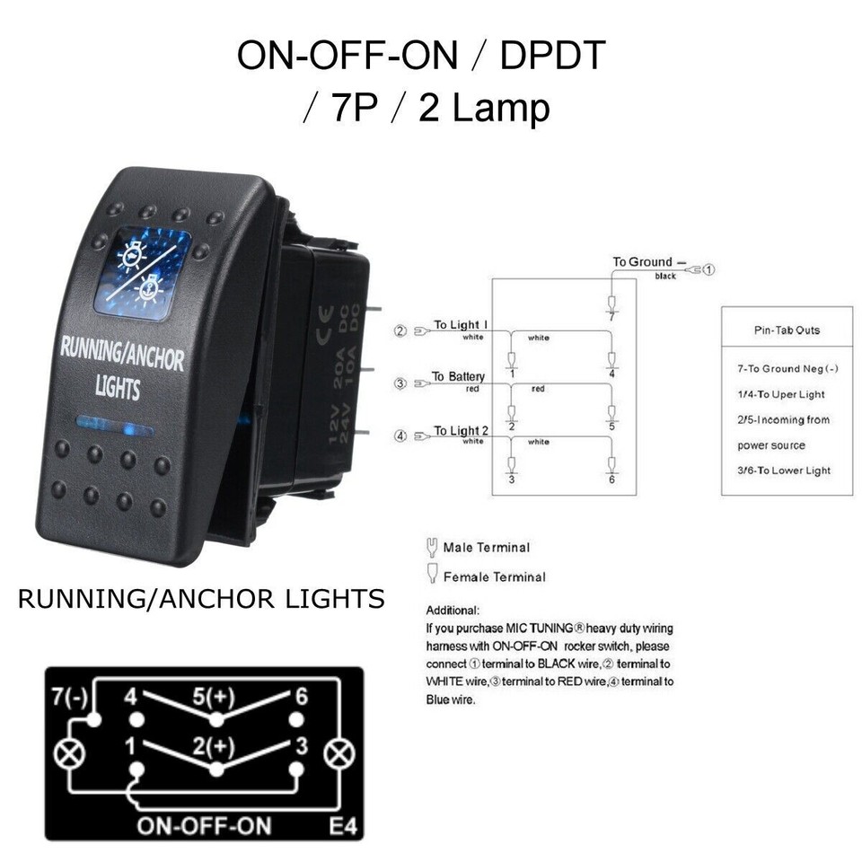 12V 24V Waterproof Marine Switch Blue On-Off-On Latching LED Light Car ...