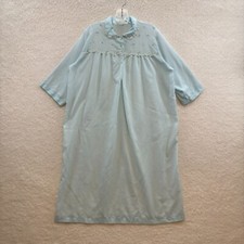 Vintage Nightgown Sleep Dress 1X Blue Embroidered Grandma Prairie Cottagecore