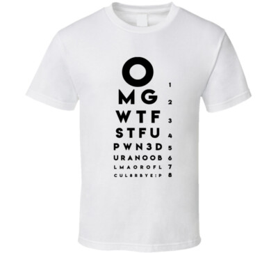 Geek Eye Chart Funny Dork Omg Wtf Stfu Pwn3d T Shirt