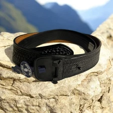 Duty man Police Equip. Woven Leather Belt Cop Black Size 58 Thick