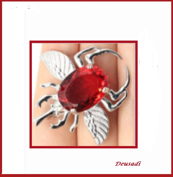 Pendente Bellissimo Con Beetle Argento E Pietra Rosso Rubino - Immagine 2 di 2