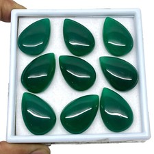 9 Pcs Natural Green Onyx 30x20mm Pear Cabochon Loose Untreated Gemstones