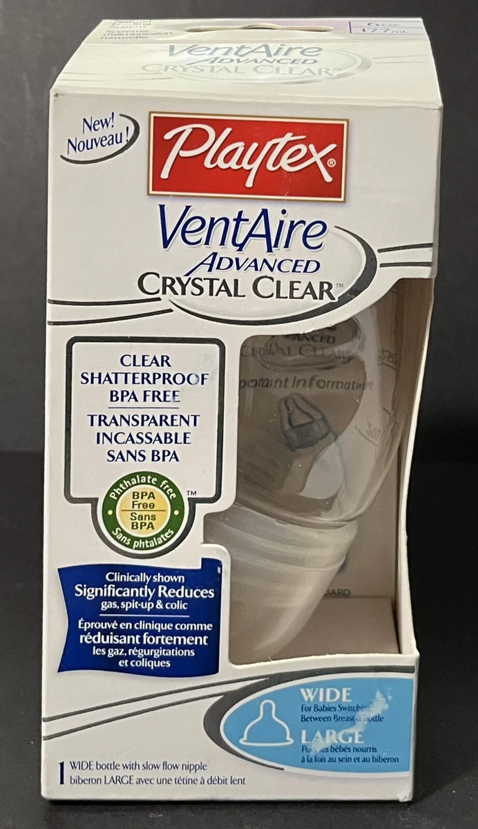 NOB Playtex VentAire Advance Crystal Clear BPA Free Wide 6 oz Break Proof