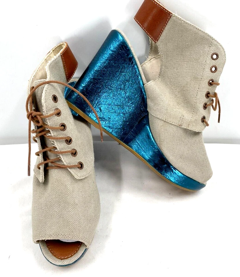 DIESEL Canvas Leather Chunky Wedge Heels Shoes Lace Up Booties Sandals Sz 40 (9) - Image 2 of 4