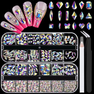 18 Styles Multi-Shaped Glass Gemstones for Nails and 6 Sizes Round Crystal