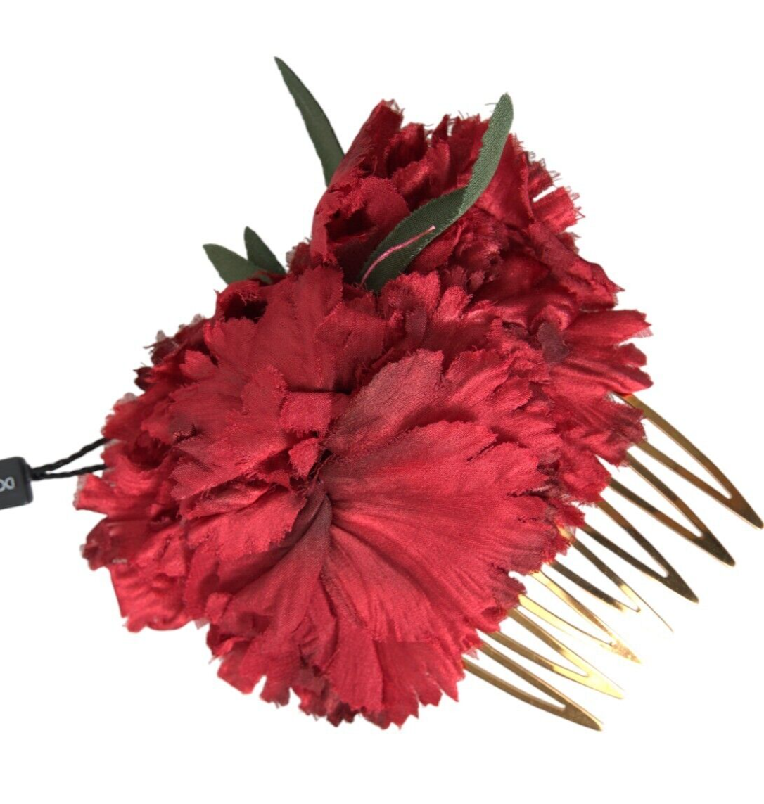 Dolce & Gabbana Red Silk Floral Gold Brass Women Hair Comb These constraints cannot be satisfied simultaneously within  main image 3