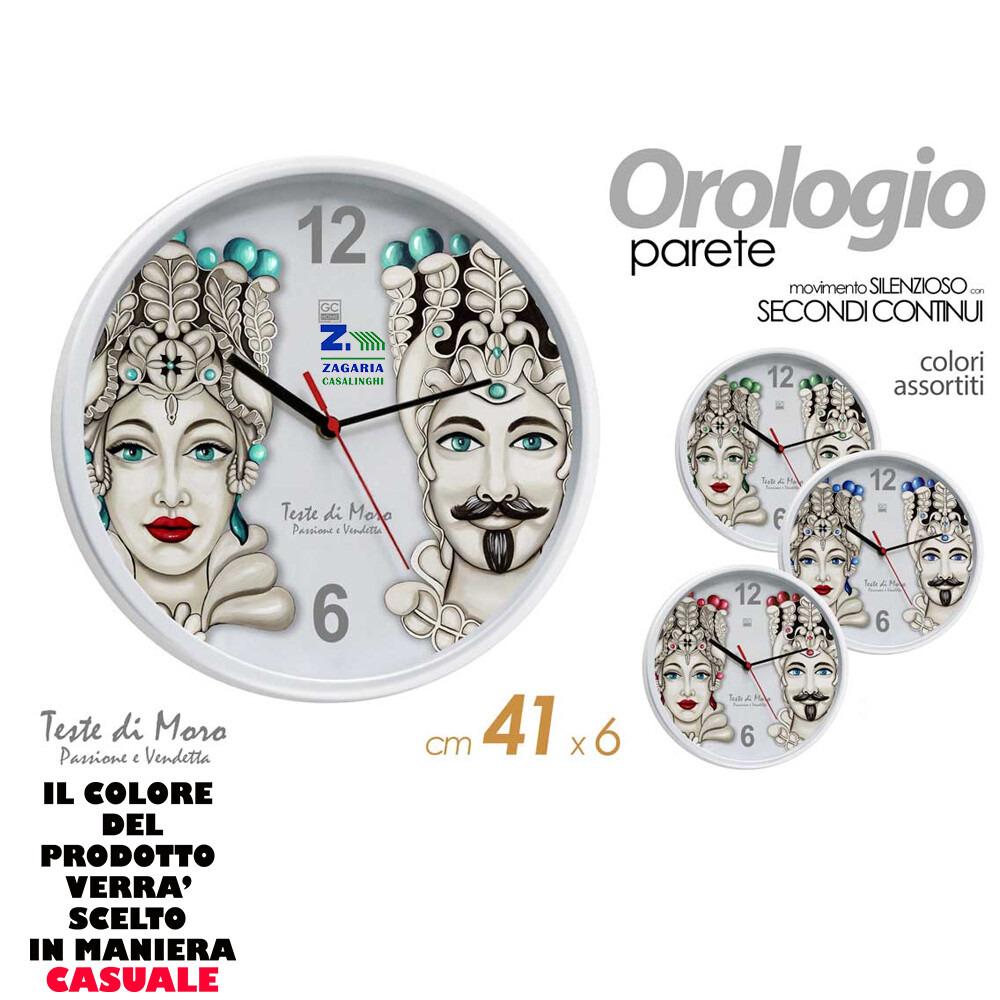 OROLOGIO DA PARETE TONDO TESTA DI MORO Ø41 CM SILENZIOSO SECONDI CONTINUI