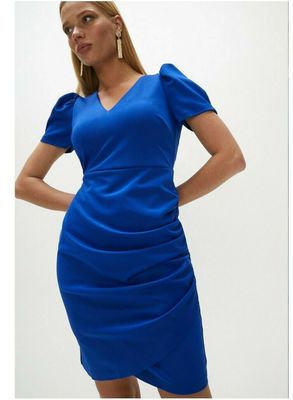 cobalt blue puff sleeve dress