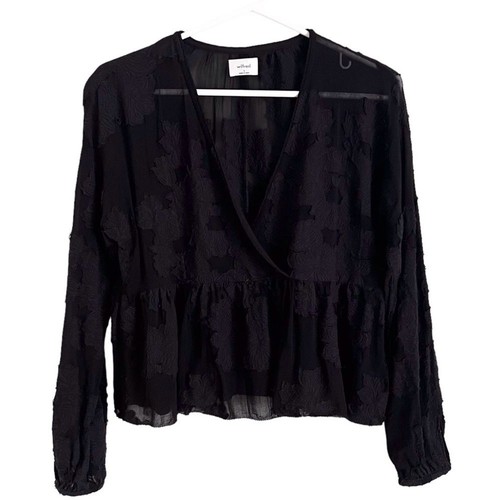 Aritzia Wilfred schwarz Spitze Applikation Blumen Langarm Schößchen Bluse Top Small - Bild 1 von 8