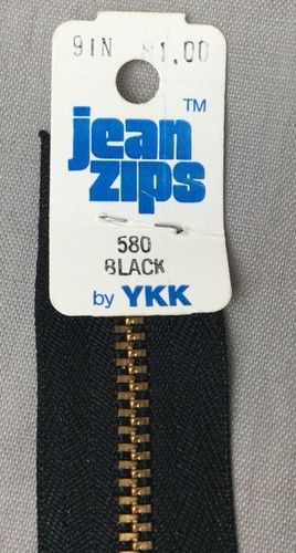 YKK Black Jeans Zipper 9 Inch Brass Locking Slider Jean Zips New Old Stock - Picture 3 of 4