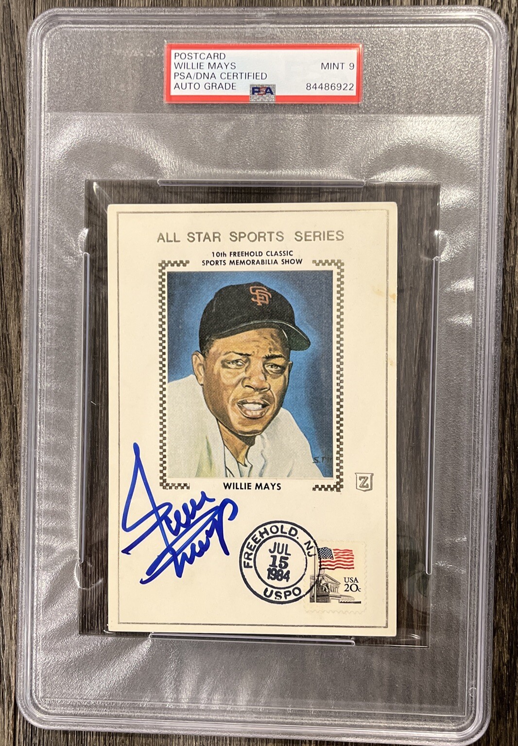 🔥Willie Mays Signed & Autographed 1984 Postcard PSA DNA Slabbed Mint 9