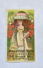 Bankrupt Sale Of Clothing Victorian Trade Card Girl In Dress Floral Nature