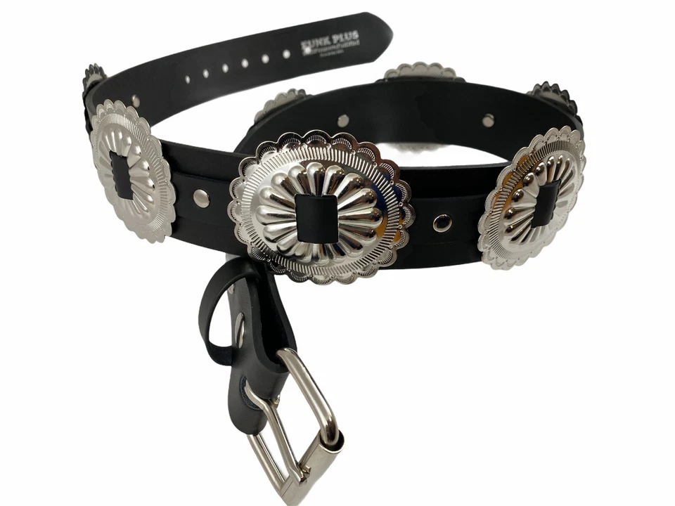 Grande cintura concho vera pelle nera cintura punk gotica rock conchiglia maddelion  - Immagine 4 di 4