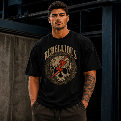 Men's Mandala Skull Graphic Oversized T-Shirt Gothic Streetwear Heavy Cotton Tee