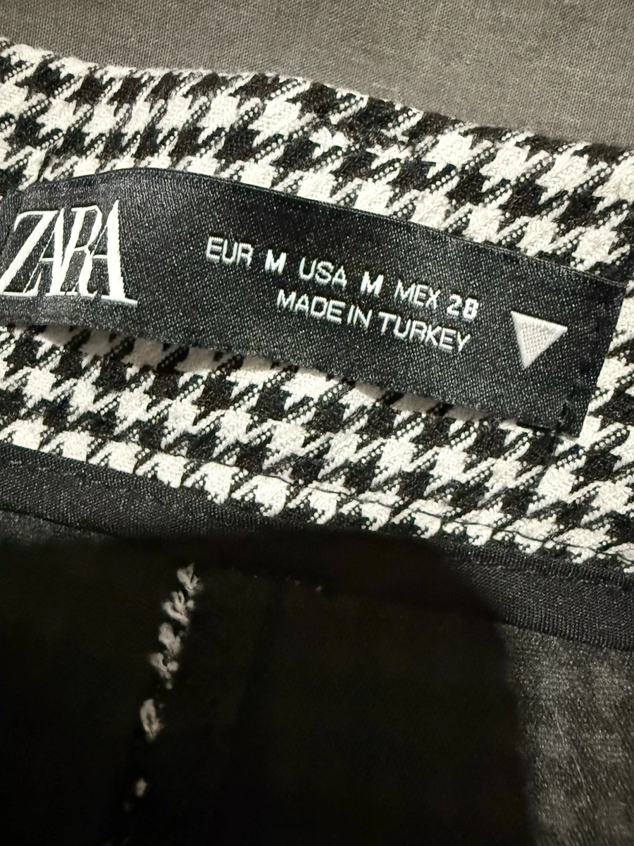 ZARA Houndstooth Mini Falda Skort Talla M Negro Blanco Cintura Alta Pantalones Cortos