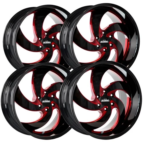 (Set of 4) Strada C05 Retro 5 22x9 5x115 +15mm Black/Red Wheels Rims 22" Inch