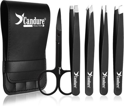 Candure Eyebrow Tweezers Set for Professionals (5Piece)   Stainless Steel P